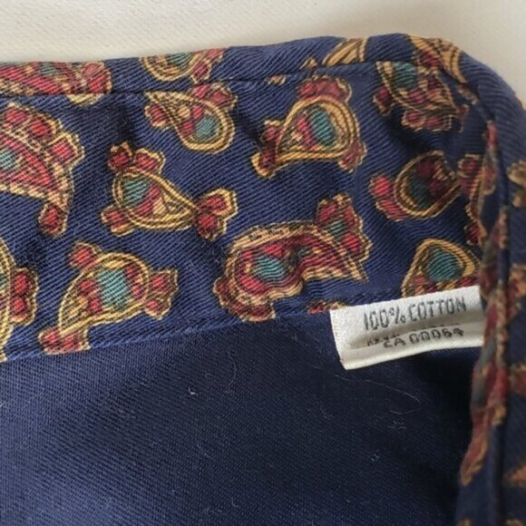Hathaway Paisley Button Down Dress Shirt Size Medium Navy Gold Red Men's - Picture 8 of 11